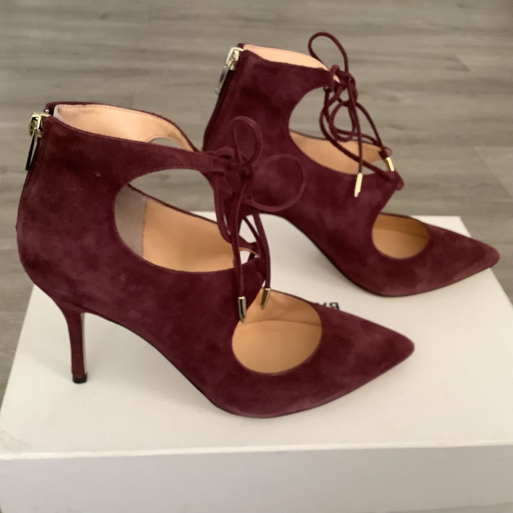 Ivanka Trump Burgundy Lace-Up Heels - Picture 2 of 7